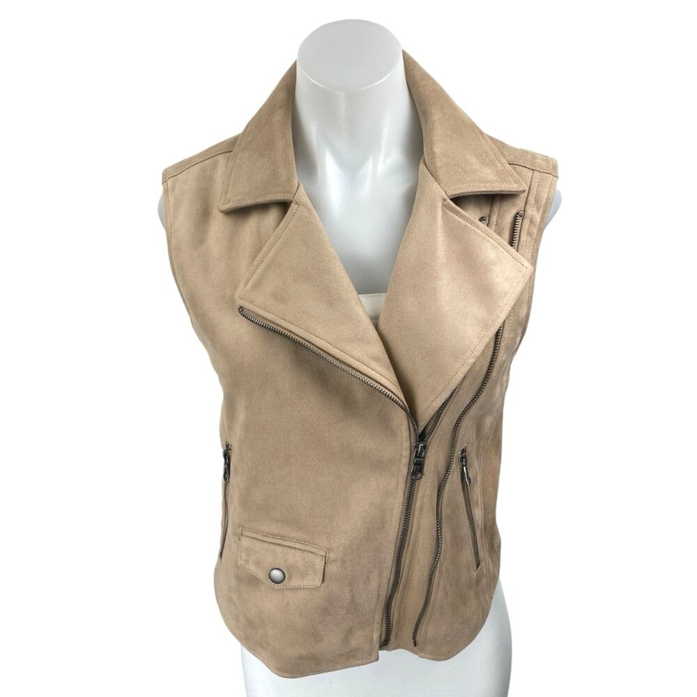 Banana Republic Tan Beige Khaki Sleeveless Zip Up Moto Biker Vest Jacket Size XS
